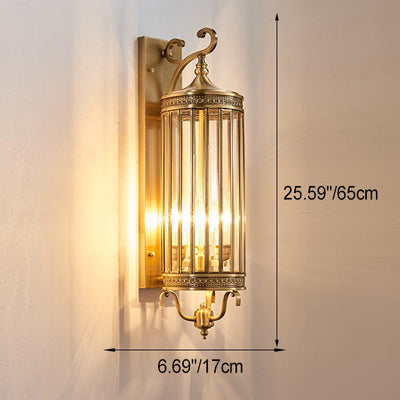 Applique Murale Moderne de Luxe Étanche Ligne Cylindre Cadre en Cuivre Abat-jour en Verre 1/3/6 Lumière pour Jardin 