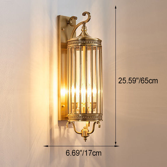 Applique Murale Moderne de Luxe Étanche Ligne Cylindre Cadre en Cuivre Abat-jour en Verre 1/3/6 Lumière pour Jardin 