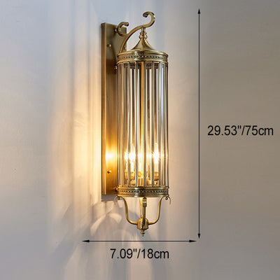 Applique Murale Moderne de Luxe Étanche Ligne Cylindre Cadre en Cuivre Abat-jour en Verre 1/3/6 Lumière pour Jardin 