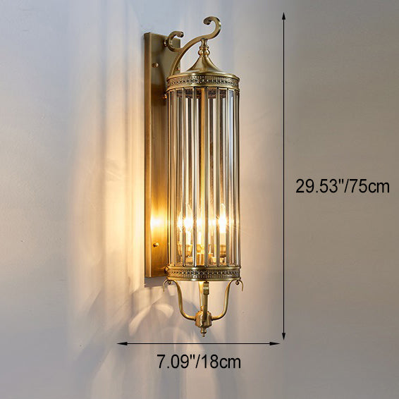 Applique Murale Moderne de Luxe Étanche Ligne Cylindre Cadre en Cuivre Abat-jour en Verre 1/3/6 Lumière pour Jardin 
