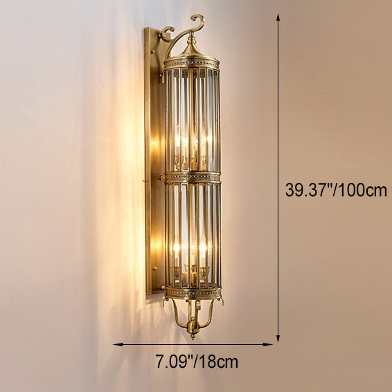 Applique Murale Moderne de Luxe Étanche Ligne Cylindre Cadre en Cuivre Abat-jour en Verre 1/3/6 Lumière pour Jardin 