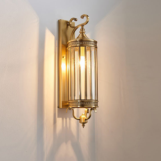 Applique Murale Moderne de Luxe Étanche Ligne Cylindre Cadre en Cuivre Abat-jour en Verre 1/3/6 Lumière pour Jardin 