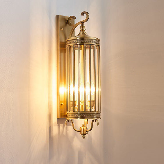 Applique Murale Moderne de Luxe Étanche Ligne Cylindre Cadre en Cuivre Abat-jour en Verre 1/3/6 Lumière pour Jardin 