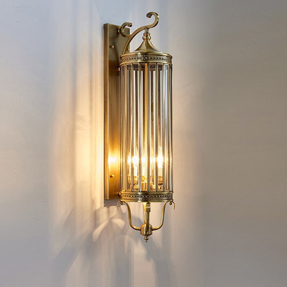 Applique Murale Moderne de Luxe Étanche Ligne Cylindre Cadre en Cuivre Abat-jour en Verre 1/3/6 Lumière pour Jardin 
