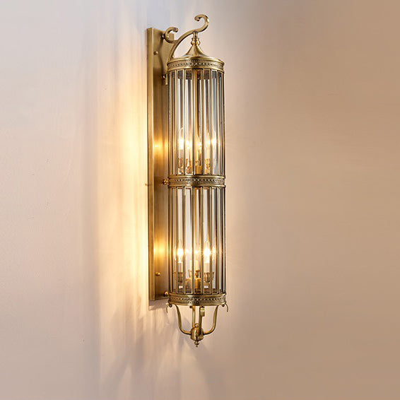 Applique Murale Moderne de Luxe Étanche Ligne Cylindre Cadre en Cuivre Abat-jour en Verre 1/3/6 Lumière pour Jardin 