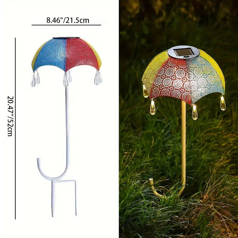 Moderne Art Deco Solar Wasserdichte Regenschirm Eisen LED Boden Stecker Außen Licht Für Garten 
