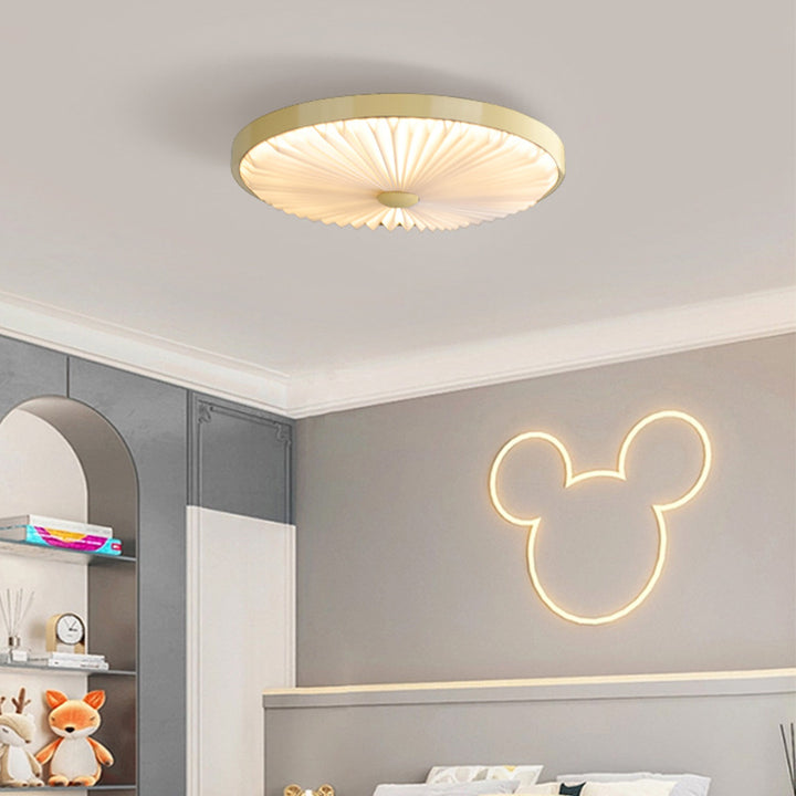 Plafonnier LED rond plissé en fer PVC traditionnel chinois pour salon 