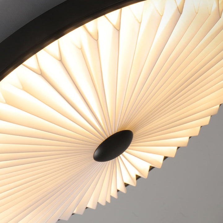 Plafonnier LED rond plissé en fer PVC traditionnel chinois pour salon 