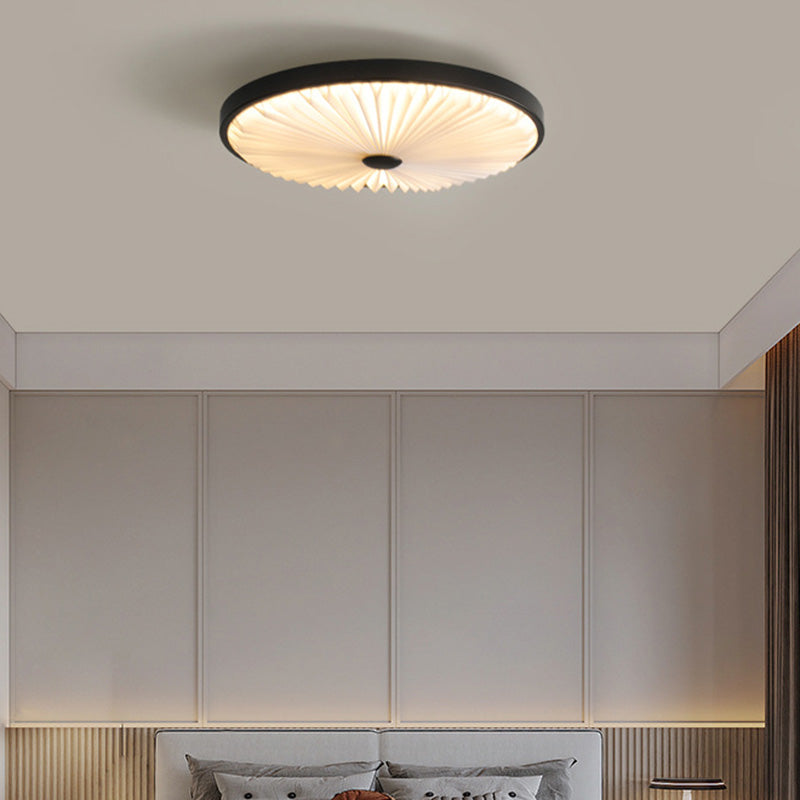 Plafonnier LED rond plissé en fer PVC traditionnel chinois pour salon 