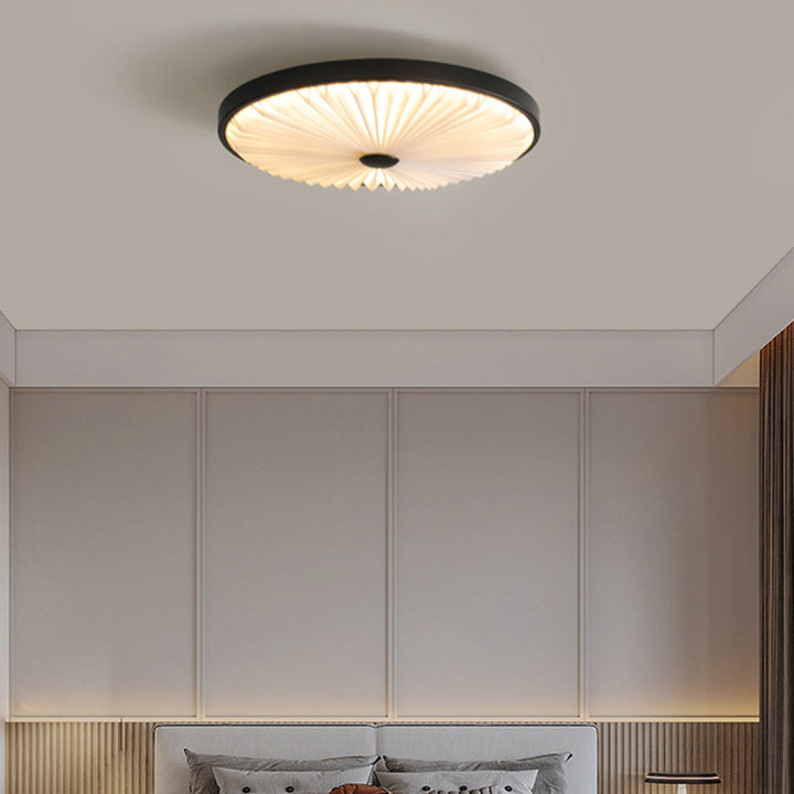 Plafonnier LED rond plissé en fer PVC traditionnel chinois pour salon 