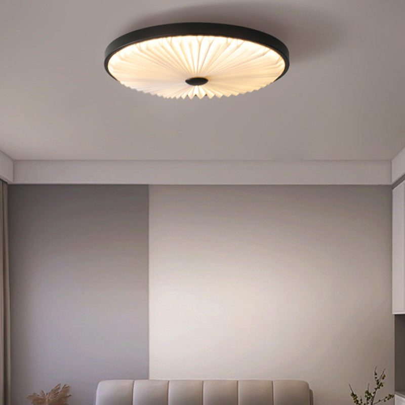 Plafonnier LED rond plissé en fer PVC traditionnel chinois pour salon 