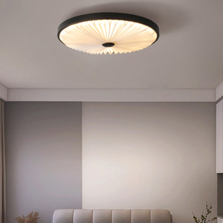 Plafonnier LED rond plissé en fer PVC traditionnel chinois pour salon 