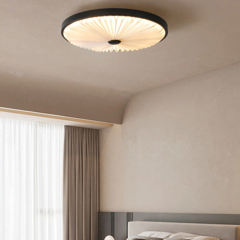Plafonnier LED rond plissé en fer PVC traditionnel chinois pour salon 