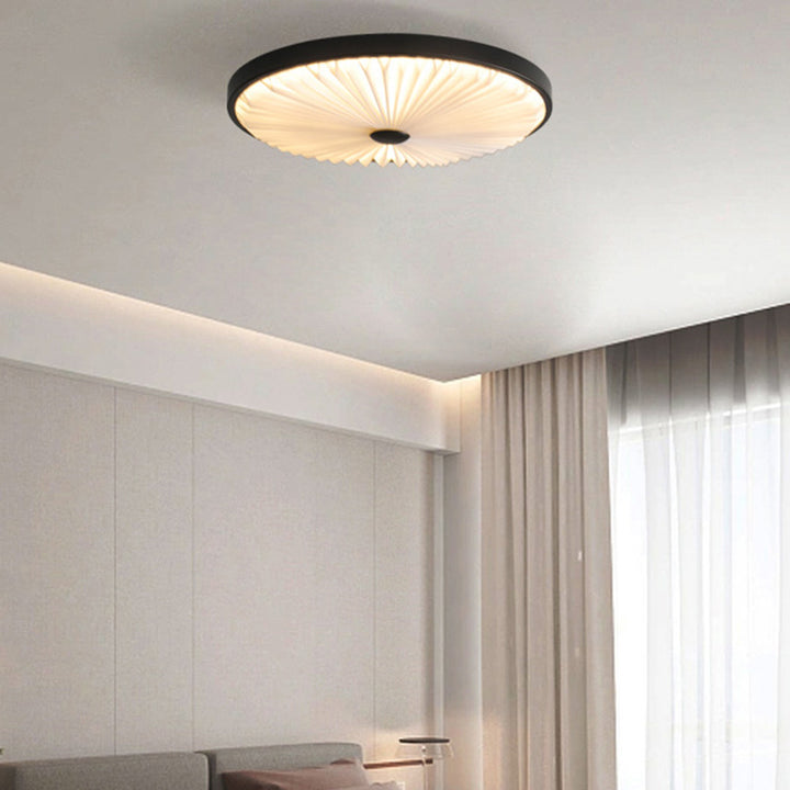 Plafonnier LED rond plissé en fer PVC traditionnel chinois pour salon 