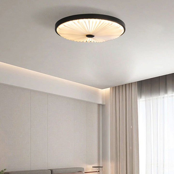 Plafonnier LED rond plissé en fer PVC traditionnel chinois pour salon 