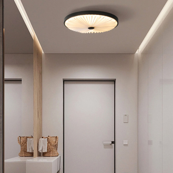 Plafonnier LED rond plissé en fer PVC traditionnel chinois pour salon 