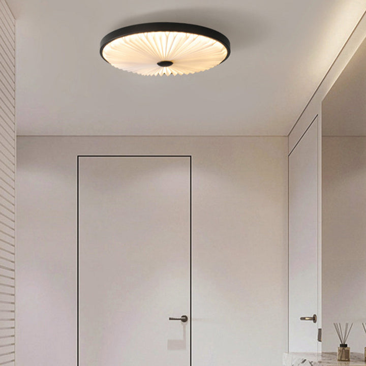 Plafonnier LED rond plissé en fer PVC traditionnel chinois pour salon 