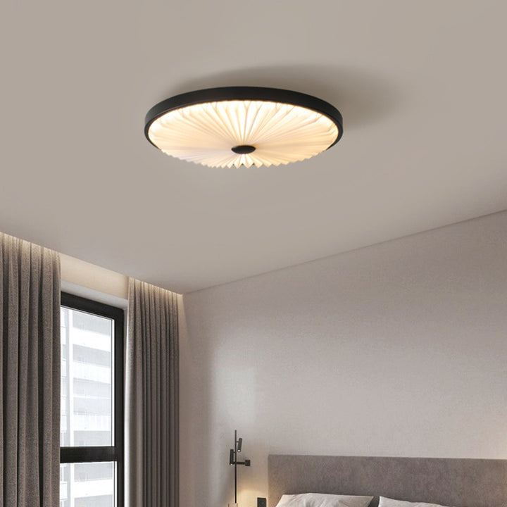 Plafonnier LED rond plissé en fer PVC traditionnel chinois pour salon 