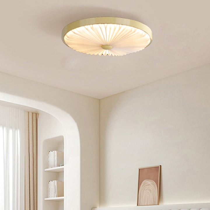 Plafonnier LED rond plissé en fer PVC traditionnel chinois pour salon 