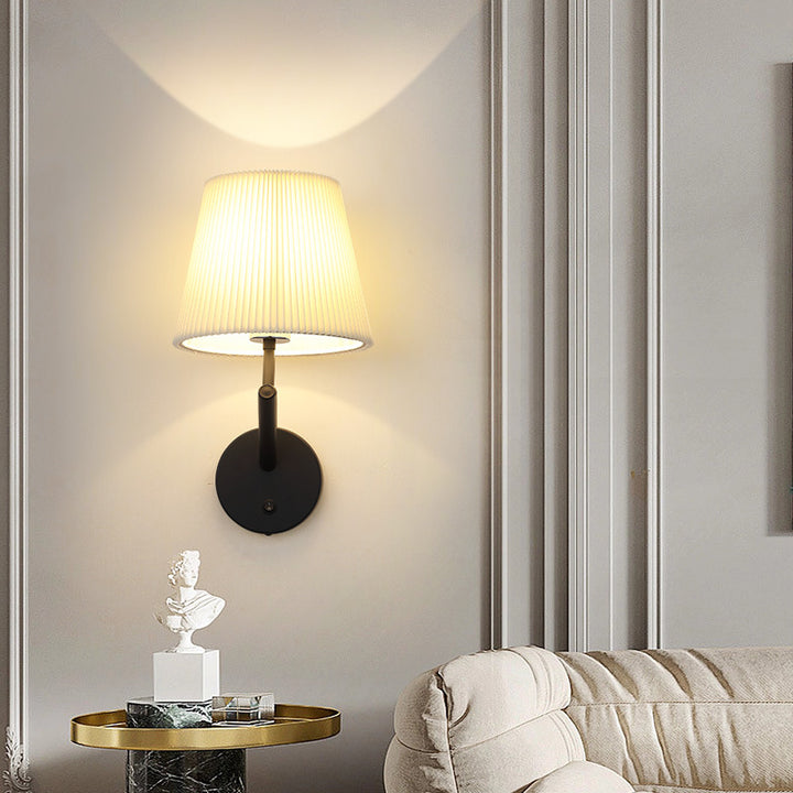Lámpara de Aplique de Pared de 1 Luz de Hardware con Pantalla de Tela de Rayas Cilíndricas Redondas Minimalista Moderna para Sala de Estar 