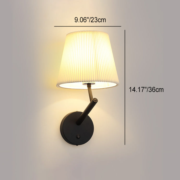 Lámpara de Aplique de Pared de 1 Luz de Hardware con Pantalla de Tela de Rayas Cilíndricas Redondas Minimalista Moderna para Sala de Estar 