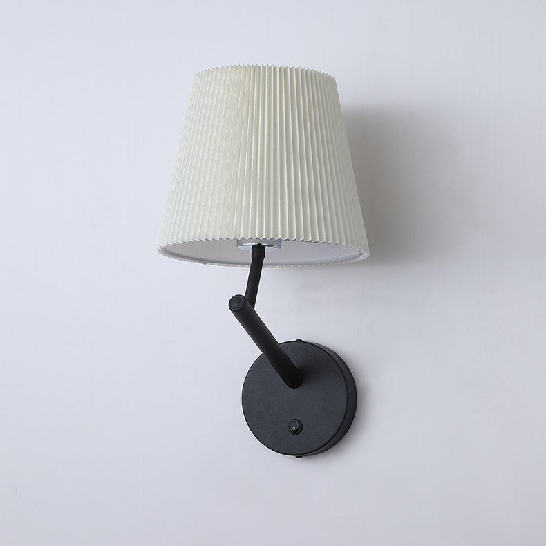 Lámpara de Aplique de Pared de 1 Luz de Hardware con Pantalla de Tela de Rayas Cilíndricas Redondas Minimalista Moderna para Sala de Estar 