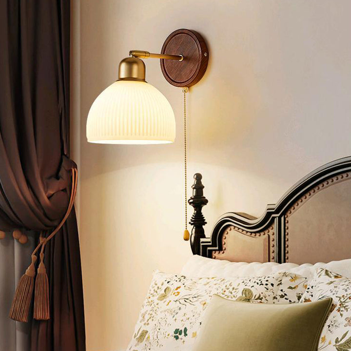 Traditional Vintage Dome Half Round Iron Glass 1-Light Wall Sconce Lamp For Bedroom