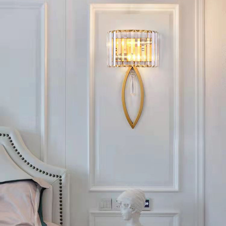 Modern Luxury Half Circle Striped Iron Crystal 2-Light Wall Sconce Lamp For Living Room