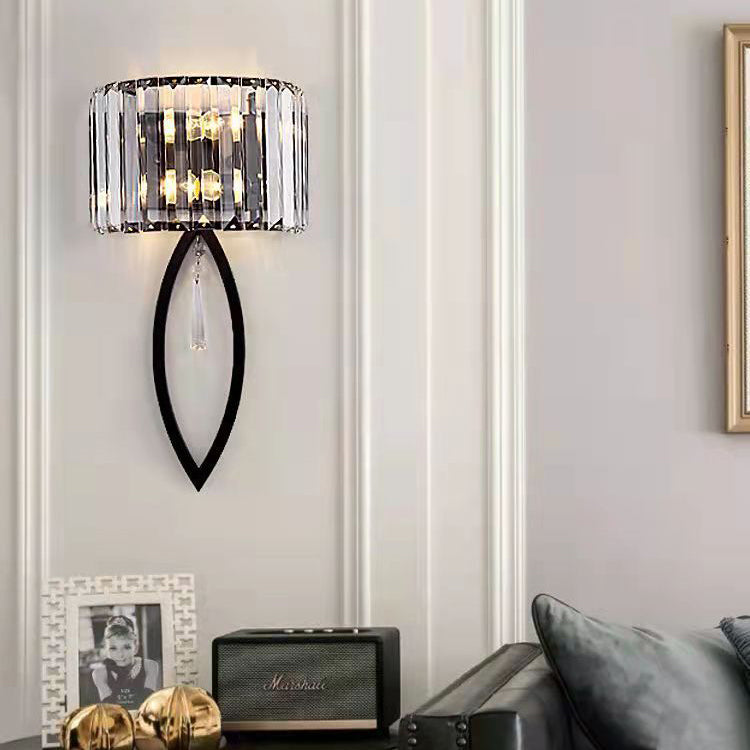 Modern Luxury Half Circle Striped Iron Crystal 2-Light Wall Sconce Lamp For Living Room