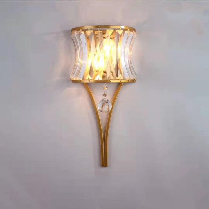 Modern Luxury Half Circle Striped Iron Crystal 2-Light Wall Sconce Lamp For Living Room
