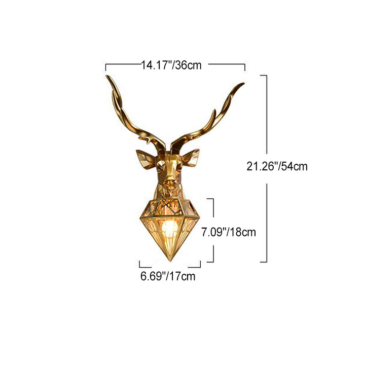 Zeitgenössische kreative Hirschkopf Diamant Harz Edelstahl Schatten 1-Licht Wandleuchte Lampe für Wohnzimmer 