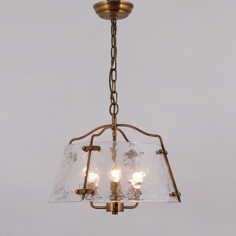 Traditional Rustic Rectangular Trapezoidal Copper Frame Glass Shade 5/7 Light Chandelier For Living Room