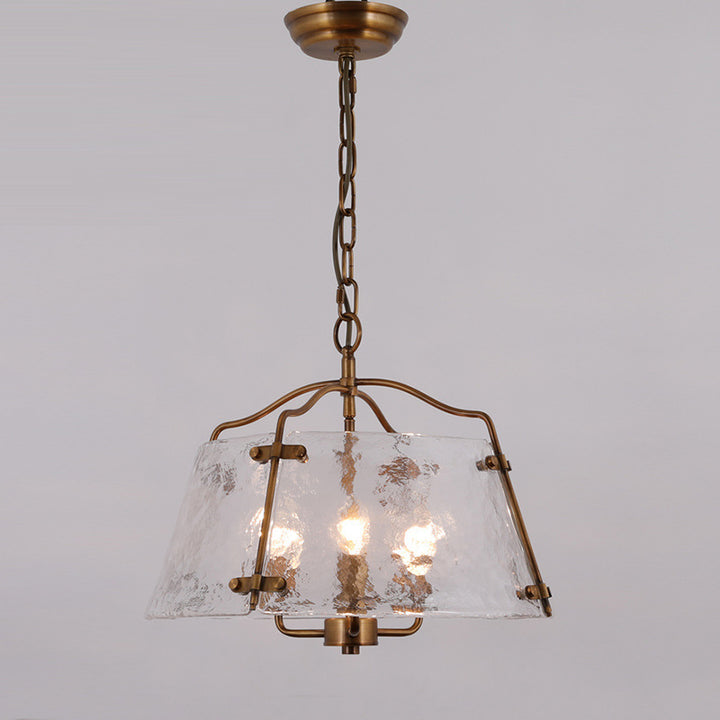 Traditional Rustic Rectangular Trapezoidal Copper Frame Glass Shade 5/7 Light Chandelier For Living Room