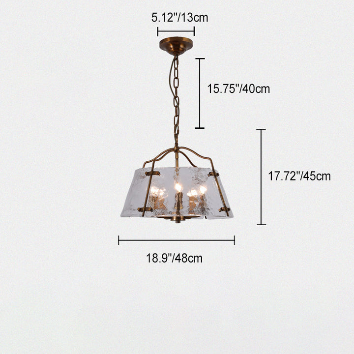 Traditional Rustic Rectangular Trapezoidal Copper Frame Glass Shade 5/7 Light Chandelier For Living Room