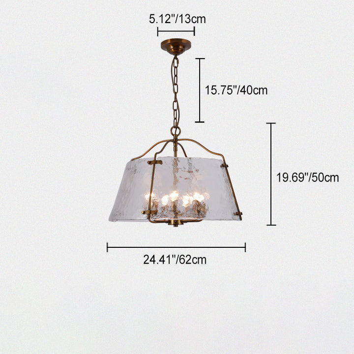 Traditional Rustic Rectangular Trapezoidal Copper Frame Glass Shade 5/7 Light Chandelier For Living Room