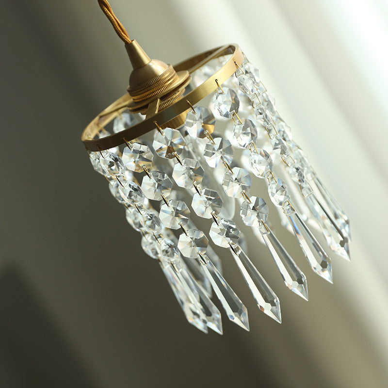 Modern Minimalist Round Crystal Shade Iron 1-Light Pendant Light For Bedroom