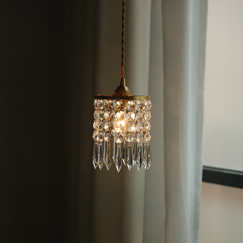 Modern Minimalist Round Crystal Shade Iron 1-Light Pendant Light For Bedroom