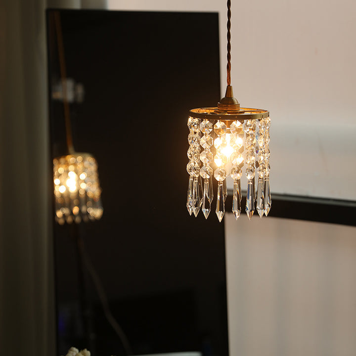 Modern Minimalist Round Crystal Shade Iron 1-Light Pendant Light For Bedroom