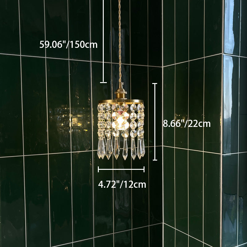 Modern Minimalist Round Crystal Shade Iron 1-Light Pendant Light For Bedroom