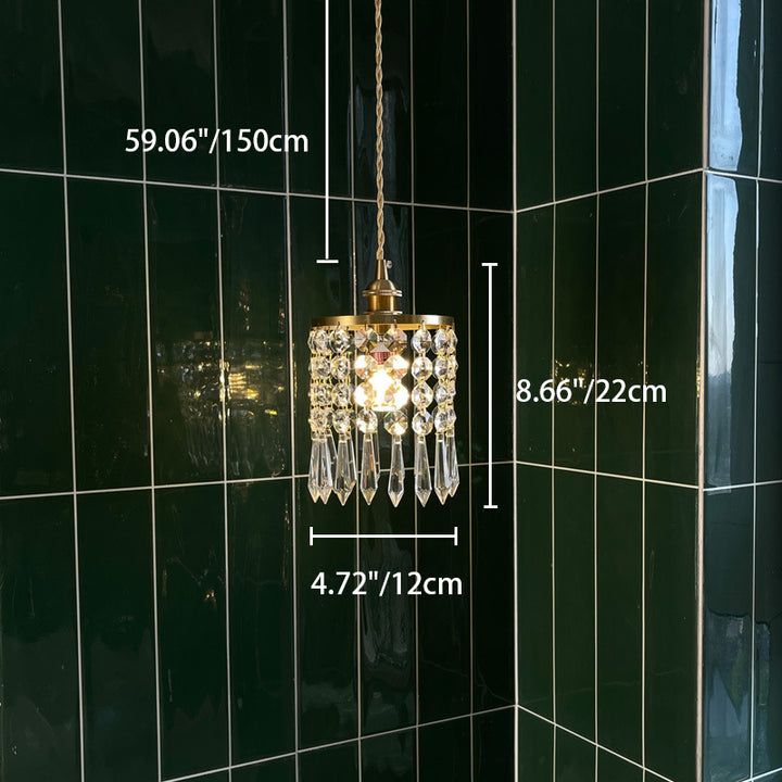 Modern Minimalist Round Crystal Shade Iron 1-Light Pendant Light For Bedroom