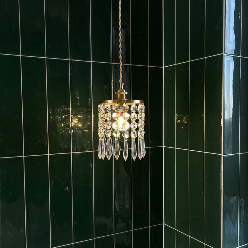 Modern Minimalist Round Crystal Shade Iron 1-Light Pendant Light For Bedroom