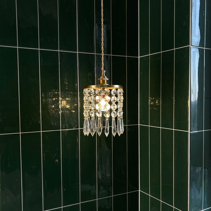Modern Minimalist Round Crystal Shade Iron 1-Light Pendant Light For Bedroom