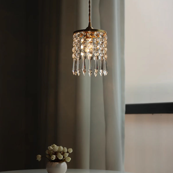 Modern Minimalist Round Crystal Shade Iron 1-Light Pendant Light For Bedroom