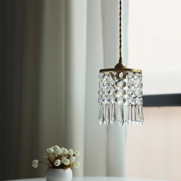 Modern Minimalist Round Crystal Shade Iron 1-Light Pendant Light For Bedroom