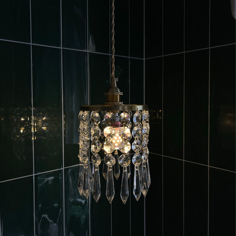 Modern Minimalist Round Crystal Shade Iron 1-Light Pendant Light For Bedroom