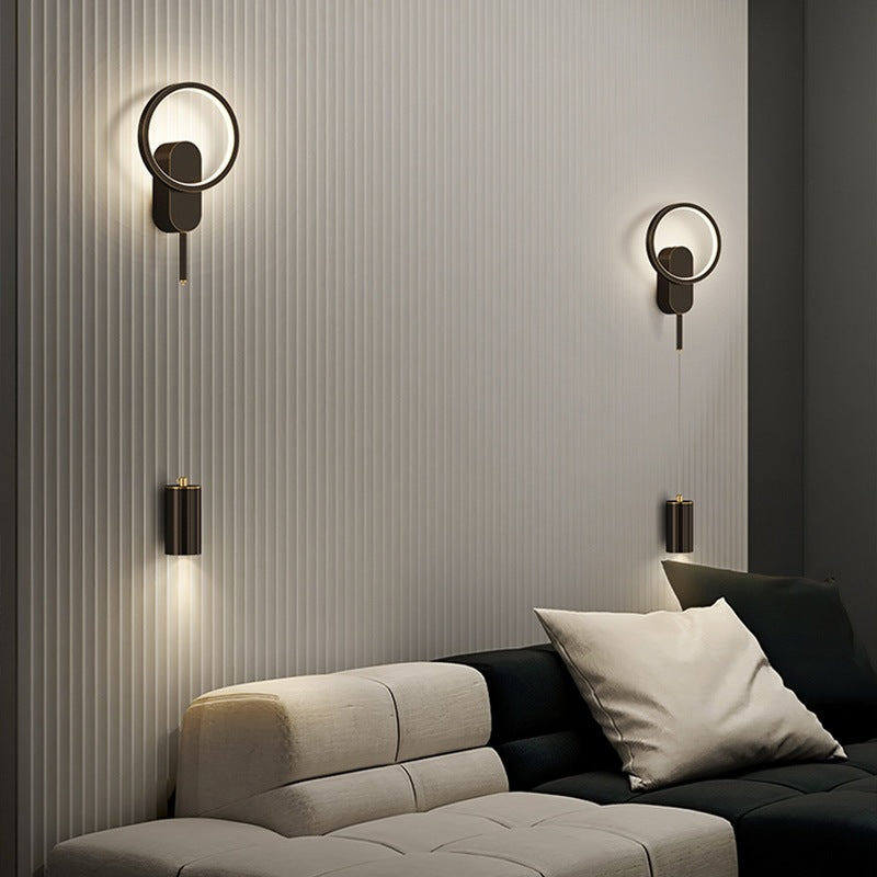 Modern Minimalist Cylinder Circle Iron Shade LED Wall Sconce Lamp For Bedroom