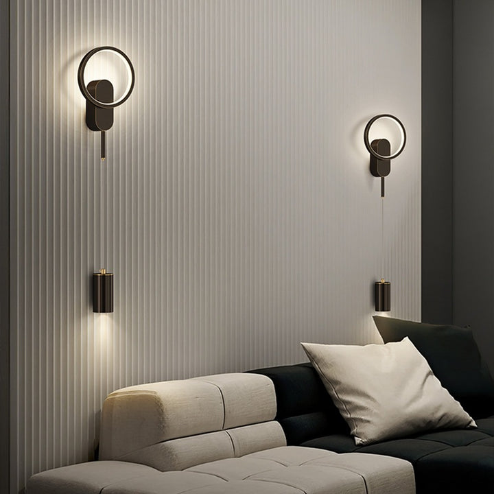 Modern Minimalist Cylinder Circle Iron Shade LED Wall Sconce Lamp For Bedroom