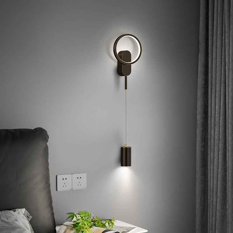 Applique murale LED moderne minimaliste avec abat-jour en fer cylindrique pour chambre 