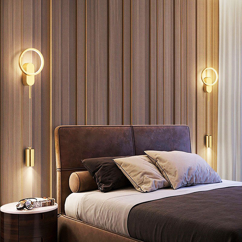 Modern Minimalist Cylinder Circle Iron Shade LED Wall Sconce Lamp For Bedroom