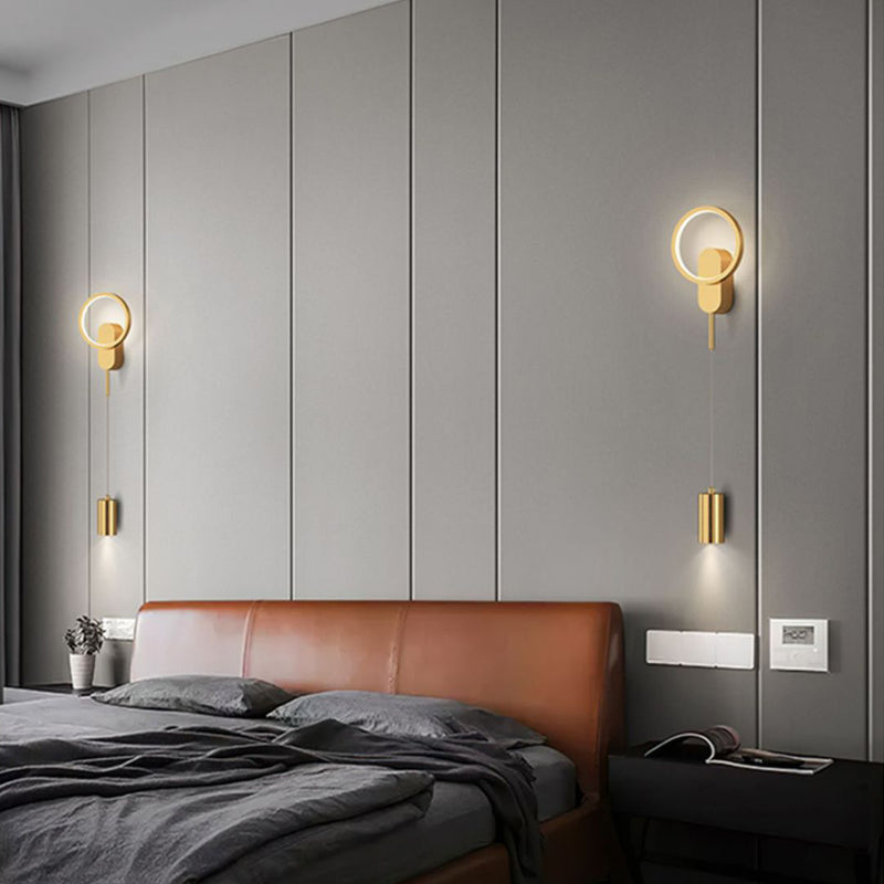 Applique murale LED moderne minimaliste avec abat-jour en fer cylindrique pour chambre 